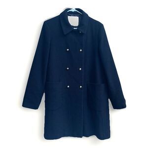 MNG Mango Double Breast Wool-Blend Coat Jacket Black Women's Large Gold Buttons